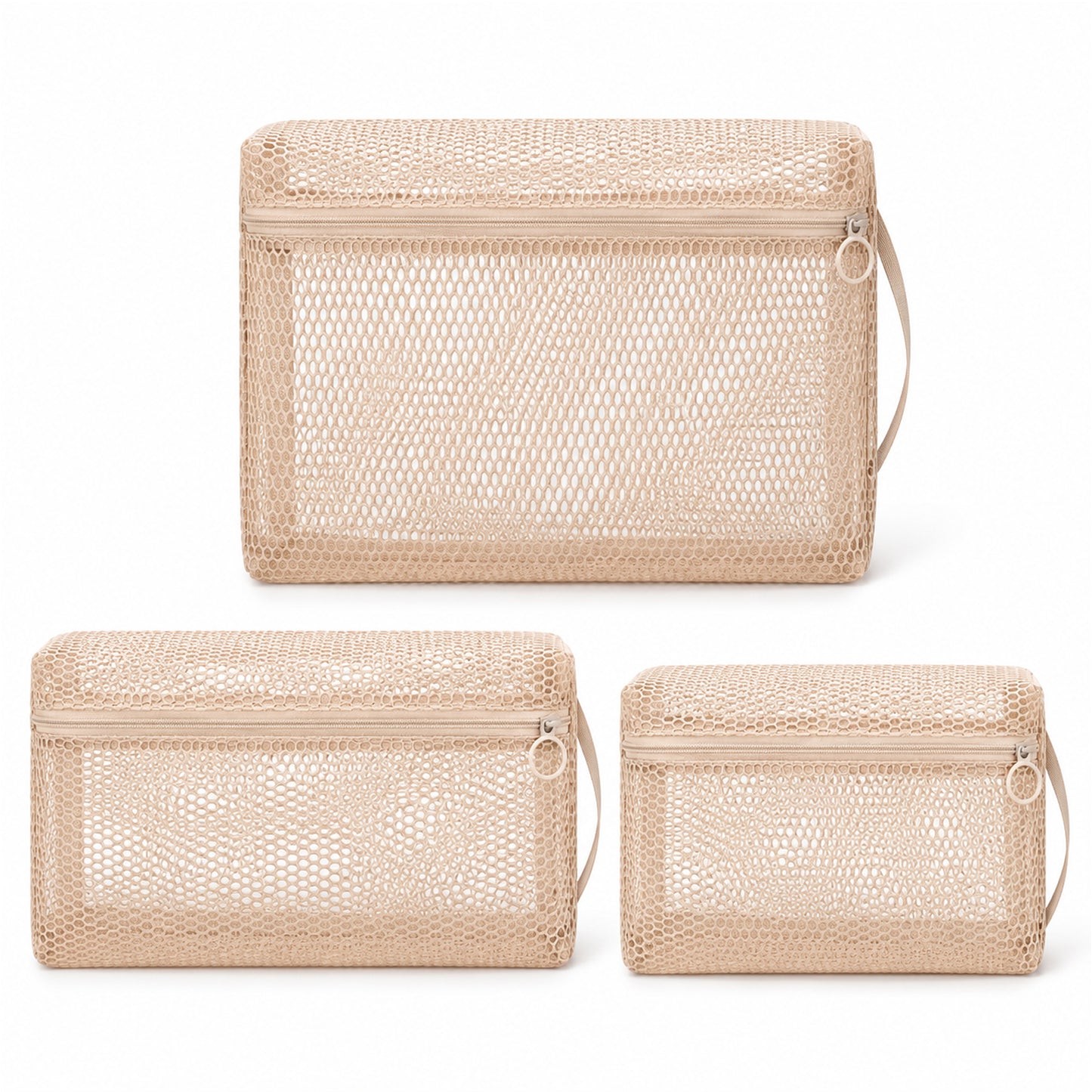 3PCS Mesh Travel Toiletry Bags, Clear Makeup Bag with Zipper (3 Size)