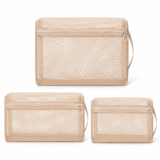 3PCS Mesh Travel Toiletry Bags, Clear Makeup Bag with Zipper (3 Size)