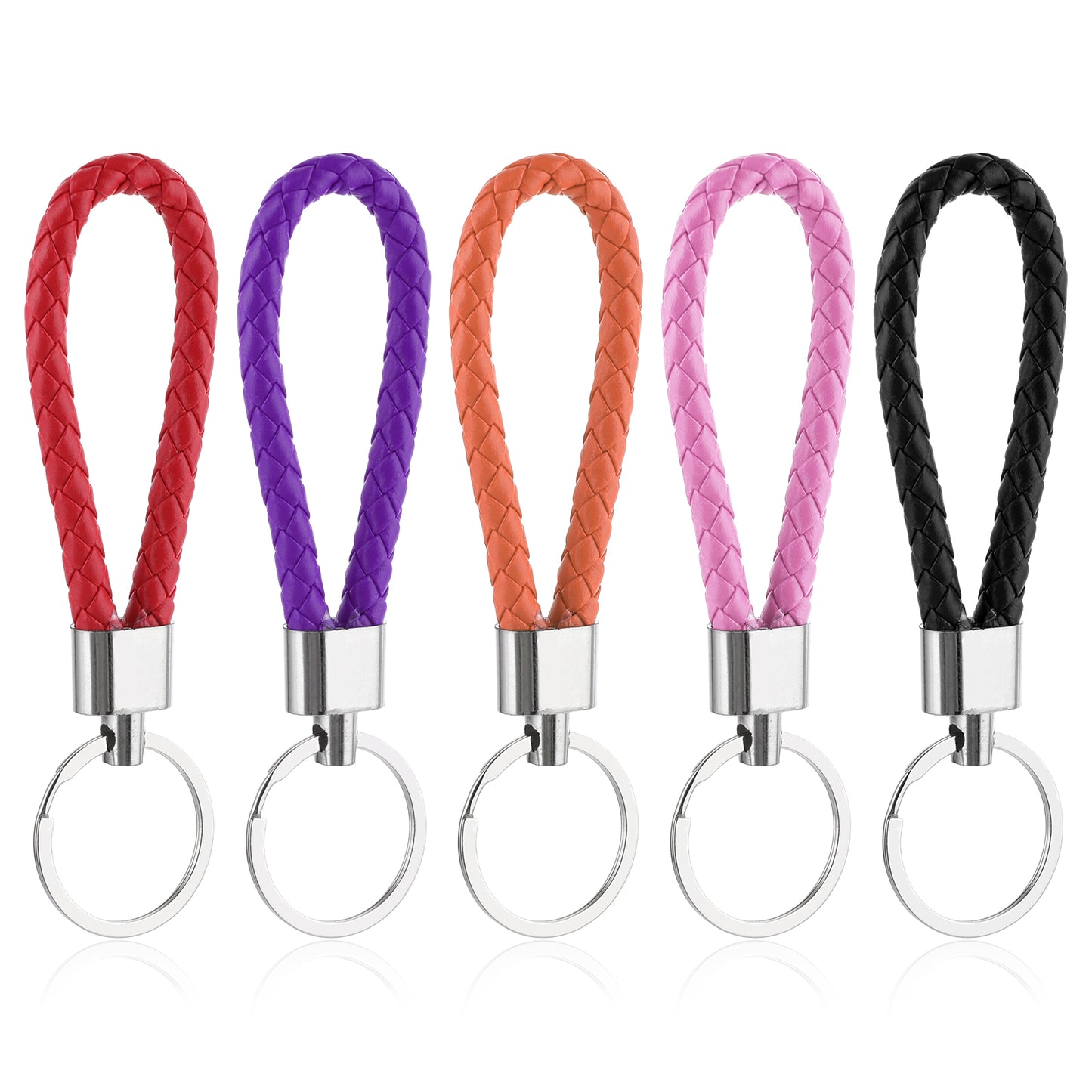 Styquenzer 5 Pcs Leather Keychain Braided 5 Colors Key Fob Simple Car Keychain Ring Woven Strap Keychains for Men and Women Key Ring Bracelet for Car Keys Purse Bag