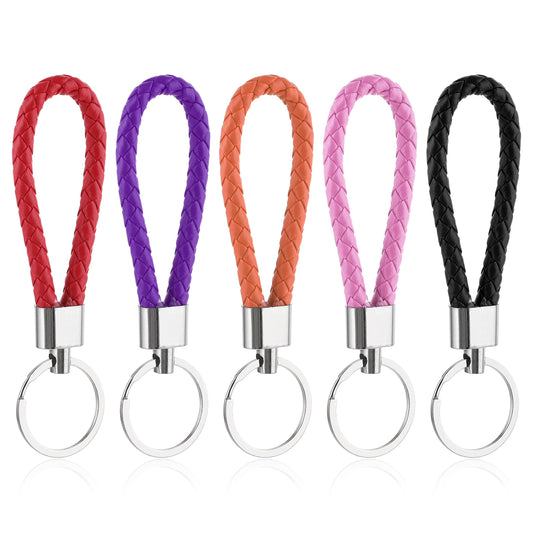 Styquenzer 5 Pcs Leather Keychain Braided 5 Colors Key Fob Simple Car Keychain Ring Woven Strap Keychains for Men and Women Key Ring Bracelet for Car Keys Purse Bag
