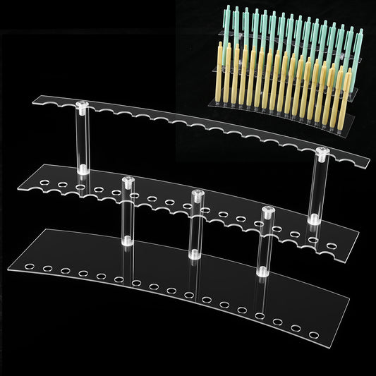 Xyembu Acrylic Pen Display Stand, 30 Slots 1.3cm Wide Pen Holder Organizer, 2 Tier Detachable Clear Pen Display Stand for Fountain Pens, Makeup Brushes, Art Supplies, Office, School, Home