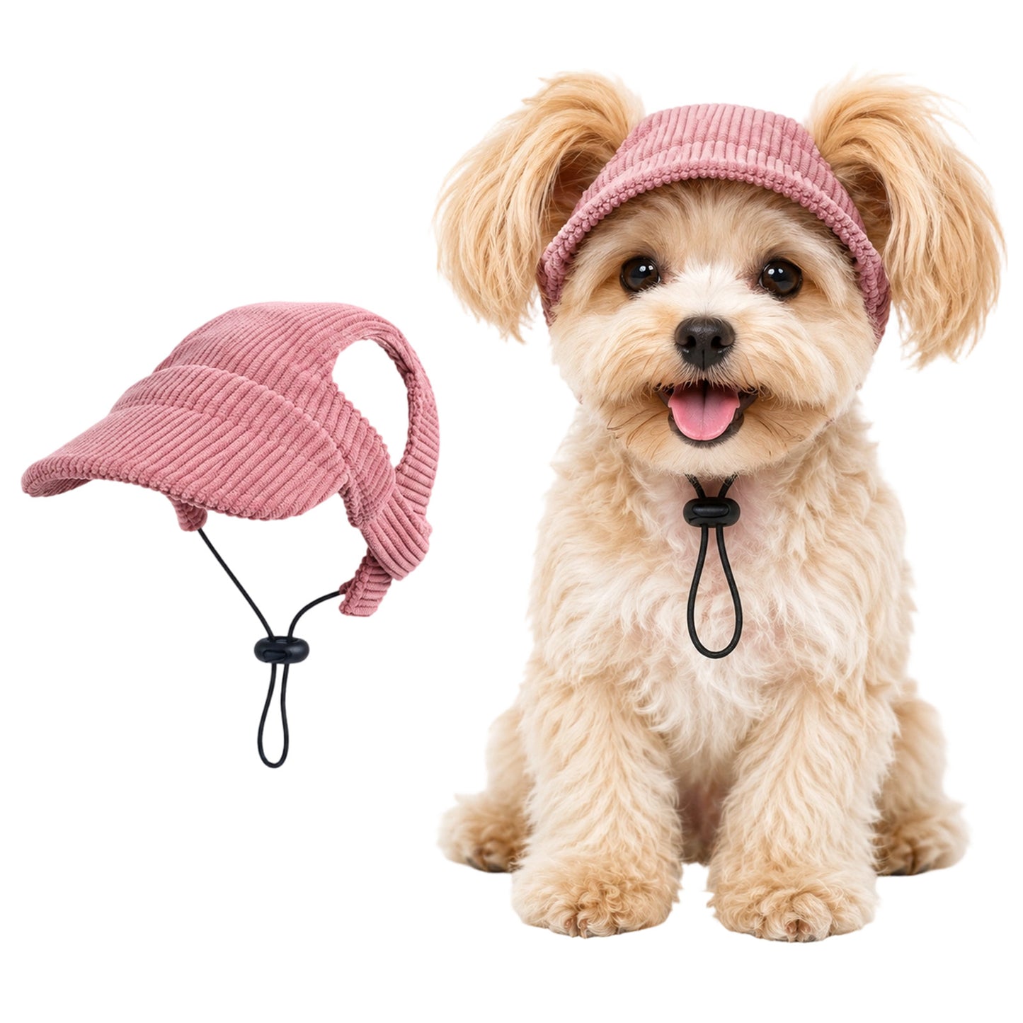 Zelphvt Dog Sun Hat, Corduroy with Ear Holes, Pink, Small