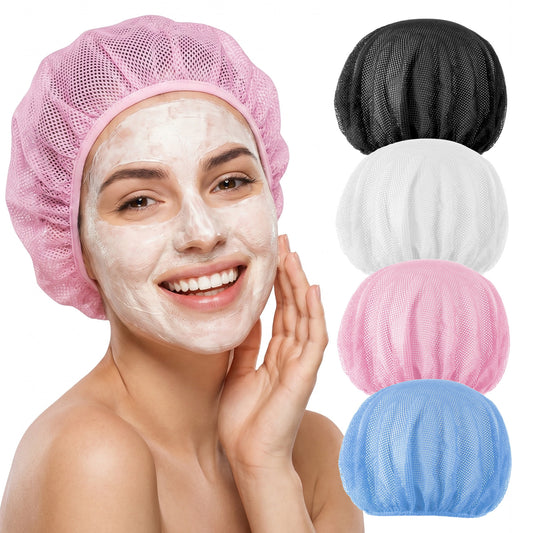 Mesh Hair Nets for Sleeping 4 Pcs Mesh Sleep Bonnets for Women Colorful Sleep Caps Elastic Hair Drying Bonnet (Blue, Black, Pink, White)