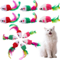 12 Pcs Cat Mouse Toys, Interactive Kitten Toys with Feather Tails, Realistic Furry Plush Cat Mice Feather Toy, Small Mouse Kitten Interactive Play Toy for Indoor Cats and Kittens (Color Random)