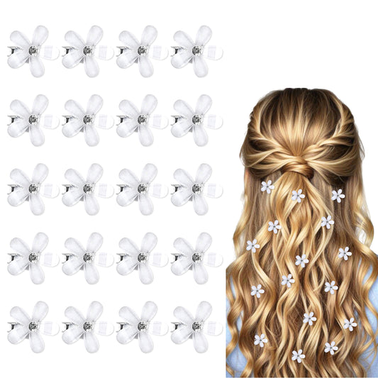 Mini Flower Clips for Hair, White Rhinestone Hair Clips Small Flower Hair Clips Cute Mini Hair Clips Hair Flowers Decorations Hair Clips Flower Girl Hair Accessory Flowers for Hair Girls Women