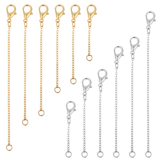 QfwdfcTrenz 12pcs Necklace Extender, Stainless Steel Jewelry Making Set 2" 3" 4" Silver and Gold Chain Extenders with Lobster Claw Clasp Extenders Necklaces Anklet Bracelet Extension for Women