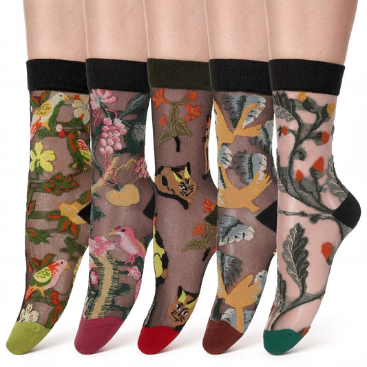 Vintage Floral Sheer Ankle Socks Women, Sheer Socks with Designs Transparent Elastic Lace Socks Summer Mesh Socks for Women