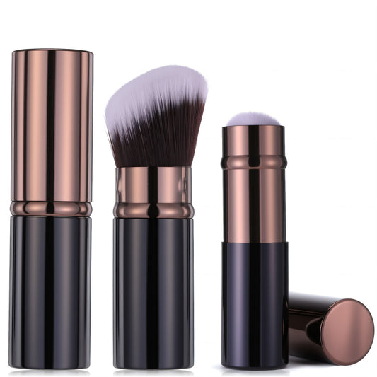 Retractable Makeup Brush, 2 Pcs Portable Kabuki Foundation Brush Travel Size Face Blush Brushes with Cover Professional Cosmetic Tools for Blush Bronzer Buffing Loose Powder