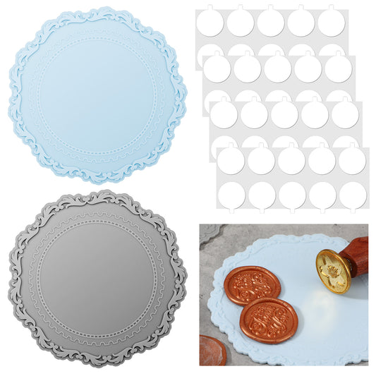 2 PCS Wax Seal Silicone Pad, Silicone Wax Seal Mat for Stamp with 40 Double Sided Adhesive Dots Waxseal Pads Kit for DIY Craft Adhesive Waxing Thank You Cards, Wedding Invitations Wrapping