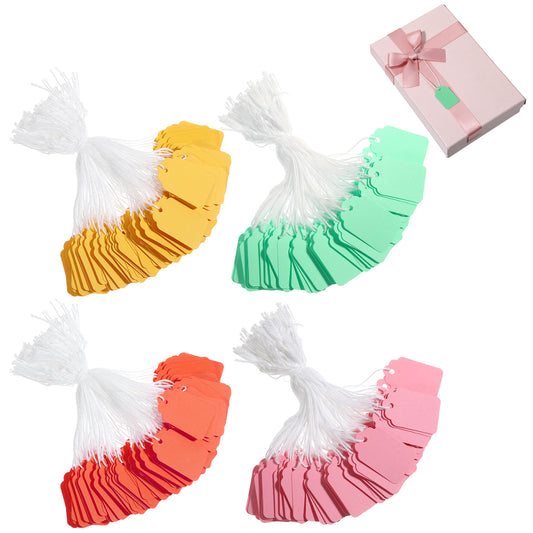 400 Pcs Small Price Tags, Price Tags with String, 1.38 x 0.87 Inch Colored Blank Hanging Labels Small Sale Labels for Yard Garage Sales Gift Handmade Stuff Jewelry All Occasions Pricing Marking