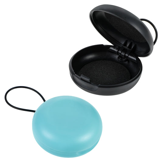 2 Pack Ear Plug Carrying Cases, Mini Earplug Case, Potable Ear Plug Holder, Small Earbud Storage Case, Round Earbud Storage Box with Lanyard for Travel, Keychain (Black, Blue)
