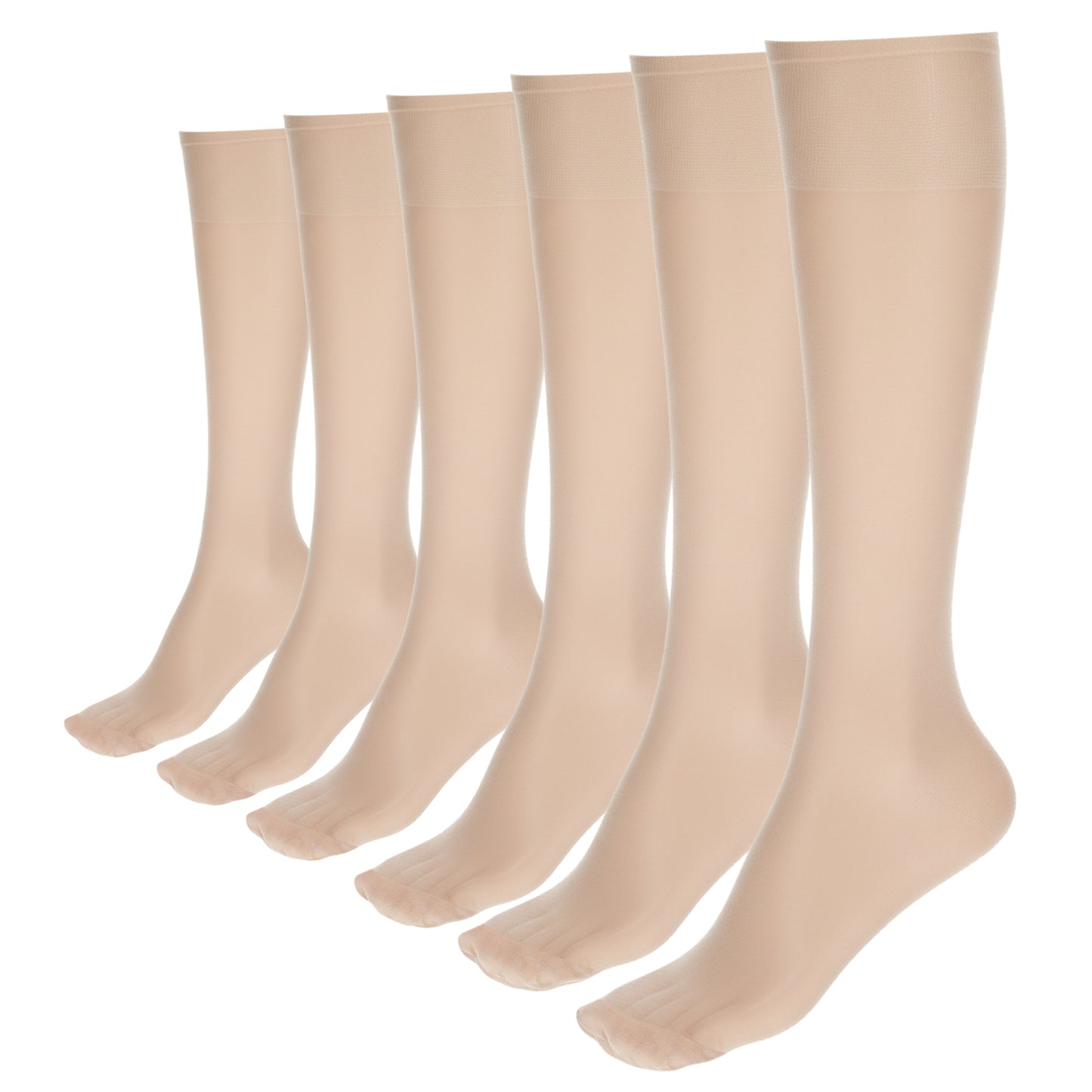 Skrfren 6 Pairs Sheer Knee High Stockings for Women, 40 Denier Nylon Socks with Reinforced Toes Nude One Size