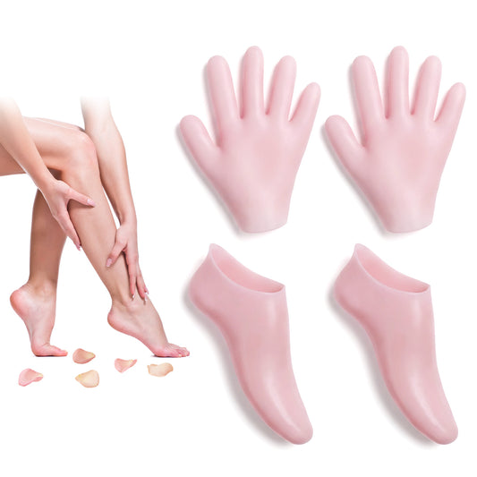 2 Pairs Silicone Gloves Socks Set Foot Hand Gloves Moisturizing Overnight for Dry Cracked Hands Feet Women Anti-Slip Rubber Socks Glove for Foot Hand Softening Feet Care After Pedicure