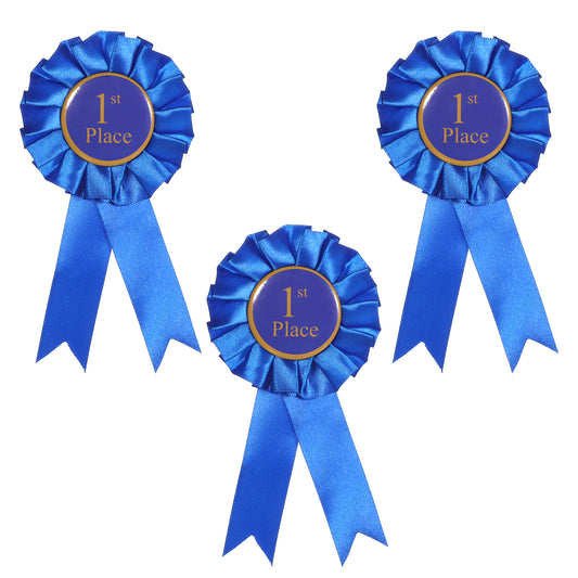 9 Pcs Blue Award Ribbon, 1st Place Rosette Ribbons Grand Prize Ribbon Winner Victory Ribbons, First Place Participation Medal Deluxe RecognitionRibbon for Classroom Winner Certificate Prize C