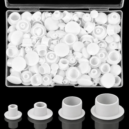 Psiriol 250 Pcs Plastic Hole Plugs White, Screw Hole Covers In 4 Sizes