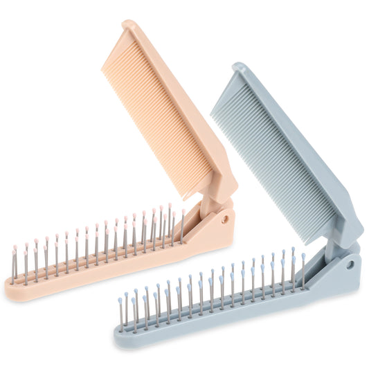 Folding Comb, 2 Pcs Foldable Hair Comb Portable Travel Small Brush for Purse Double Headed Compact Mini Fine Tooth Pocket Combs for Women Home Travel Office (Skin Color, Blue)