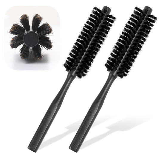 Mini Round Brush Portable Curling Comb, Boar Bristle Round Hair Brush for Thin Hair Roll Brush with Natural Wooden Handle Round Bristle Brush Boar Bristle Blow Drying & Styling Brush for Women and Men