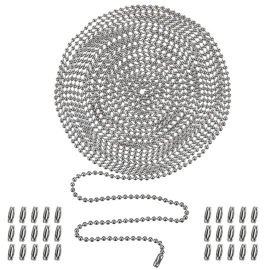 Trinkrittey Ceiling Fan Pull Chain 19.6 Feet (236Inch) Bead Chain Stainless Steel Ball Chains with 30 Connectors 3mm Adjustable Length Chains Extender for Fan Light Tags Curtains DIY Crafts