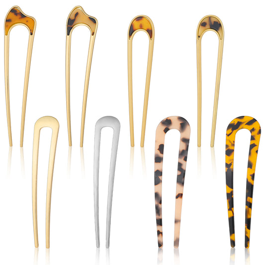 8PCS French Hair Pins Metal, French Pins Hair Fine Hair, U Shaped Hairpin, U Shaped 2 Prong Hair Pin, Vintage French Hair Fork for Women Hair Styling Accessories