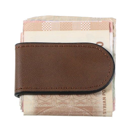 Psiriol Slim Magnetic Money Clip for Men, Leather Business Card Holder, Money Clip Wallet Pocket, Minimalist Design Cash Wallet (Brown)