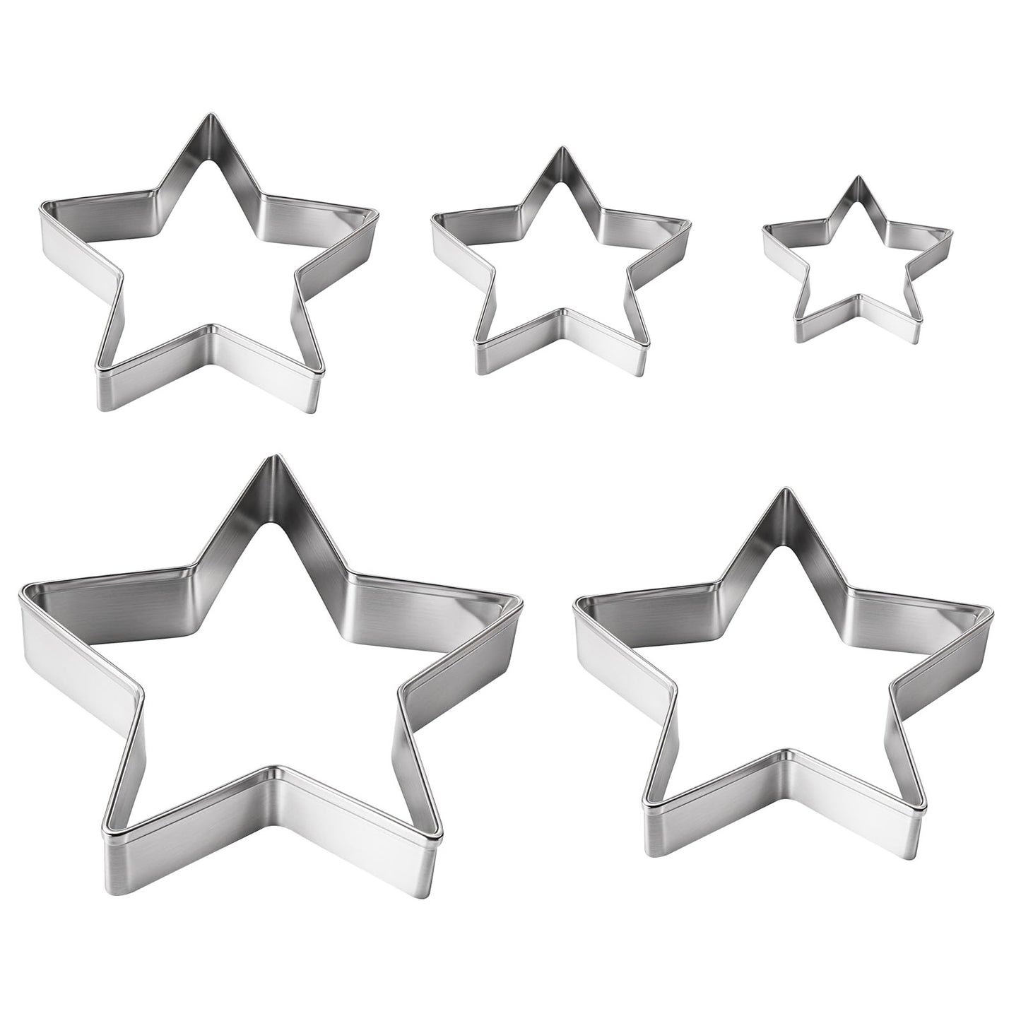 5 Pcs Star Cookie Cutter Set, Stainless Steel Five-Pointed Shaped Cutter, Bakeware Tools, Star Shapes Molds for Fondant, Biscuit, Sandwich, Cheese (5 Sizes)