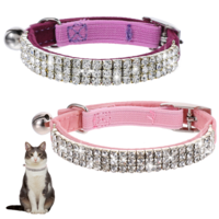 8-11 Inches Pink Cat Collars for Girl Cats, Bling Dog Collar, Adjustable Rhinestones Collars Pink Breakaway Diamante Kitten Collar with Bells for Cats and Small Dogs at Christmas