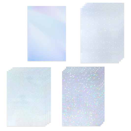 12 Sheets Holographic Sticker Paper A4 Size Glitter Vinyl Self-Adhesive Holographic Overlay Laminate Sheets 11.61×8.26 Inch Transparent Laminate Film Stickers for DIY Crafts, 4 Patterns