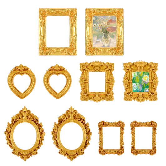 Mini Gold Frames 10 Pcs Vintage Mini Gold Picture Frames Vintage Baroque Resin Photo Frame for DIY Phone Cases and Jewelry 1.37-2.16 inches