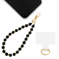 InnoHHustle Marble Beaded Phone Wrist Strap Cellphone Lanyard with Tether Tab Universal Phone Charm Phone Chain Lanyard Hands-Free Bracelet Wristlet for Most Smartphones Black