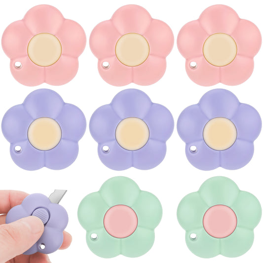 8Pcs Cute Retractable Box Cutters Flower Shaped Mini Box Cutters Utility Knives Letter Opener Paper Envelope Cutter Portable Art Cutter Package Opener Tool for Office, Home, DIY Crafts…