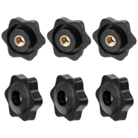 6Pcs M6 Star Clamping Nuts, Black Handle Knobs Diameter 32mm Knob Grip Screw Plastic Wing Nut Star Nuts For Machines And Systems Furniture Machine Tools Fitness Equipment