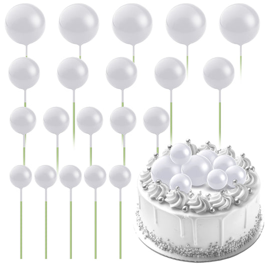 Ball Cake Topper, 20 Pcs White Mini Balloons for Cake DIY Decoration 4 Sizes Cake Topper Balls Bubble Balls Cake Picks Balloon Cupcake Insert for Birthday Party Baby Shower Wedding Cake Decoration