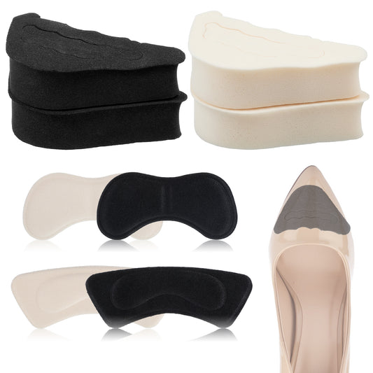 16 Pcs Shoe Fillers & Heel Pads for Too Big Shoes, Shoe Filler Inserts for Loose Shoes Adjustable Toe Cushion Heel Grips for Heels, Sneaker, Boots, Women and Men, Pain Relief and Comfort (Black, Beige