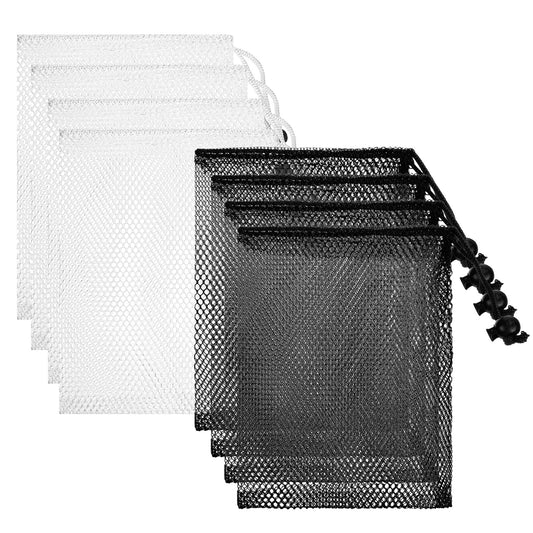 8 Pieces Mesh Drawstring Bags Small Portable Storage Bags Mesh Bag for Travel Stuff Organizing Toys Gifts Kitchen Favor Sport Outdoor 7.8x5.9 Inch Black and White