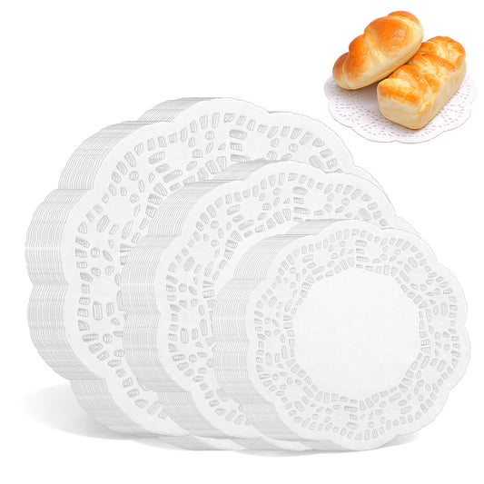 150PCS Lace Paper Doilies, 3 Sizes (3.5inch/4.5inch/5.5inch) Round Paper Placemats White Doilies for Cake Tables Dessert Trays Wedding Tableware Decoration (White)