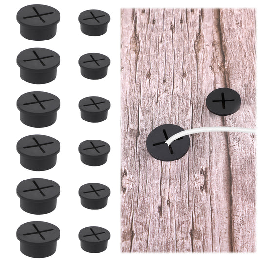 12PCS 1 Inch & 3/4 Inch Black Desk Grommets, Desk Hole Cover for Cable, 2 Size Cable Cord Grommet, Flexible Silicone Cable Grommet for Desk, Table and Other Furnitures