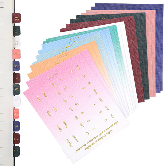 20 Sheets Planner Monthly Tabs, Self Adhesive Index Planner Tabs Colorful Month Tab Stickers Journal Clendar Tab for Planners Office, Notebook, Study, Scrapbook