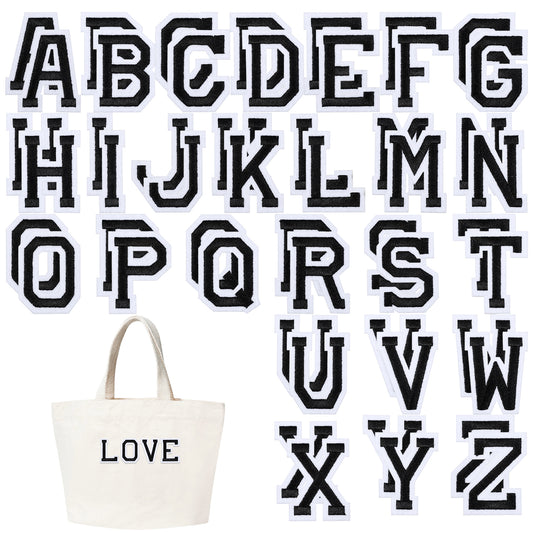 Iron on Letters for Clothes, 52 Pcs Black Iron on Letter Patches Alphabet A-Z Embroidered Patches with Ironed Adhesive Decorative Fabric Letters Patch for Jackets, Coats, Shirts, Hats, Bags, Jeans