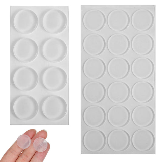 26Pcs Clear Glass Table Top Anti Slip Pads 3/4" Rubber Bumpers Grippers 20mm*2mm/5mm Cabinet Door Bumpers Small Rubber Feet for Cutting Board Self Adhesive Round Table Protectors for Under Glass Top