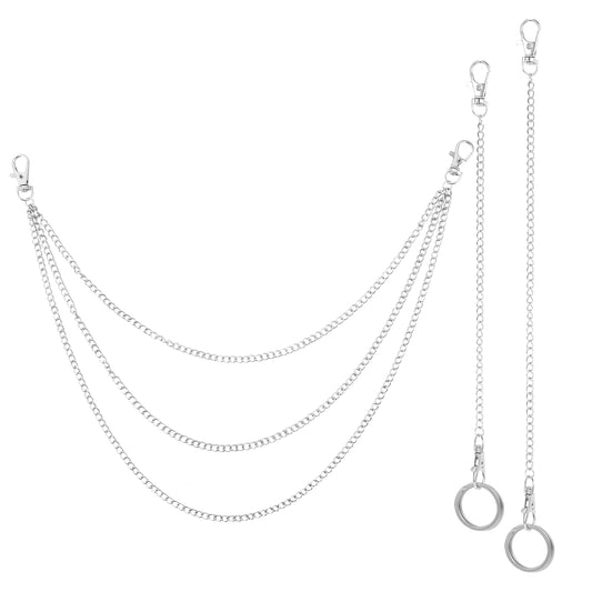 3PCS Belt Chain, Jean Chains, Wallet Chain, Metal Pants Chain Belt for Men and Women, Lobster Clasp Fastenings at Both Ends for Key Wallet Pants