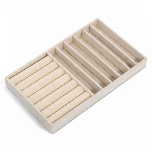 Jewelry Box Insert Organizer for Drawer Jewelry Drawer Organizer Inserts Ring Earring Stud Necklace Holder Display Storage Case Stackable Velvet Tray Jewelrys Storage Organizers (Beige, 8.3 x 4.9in)