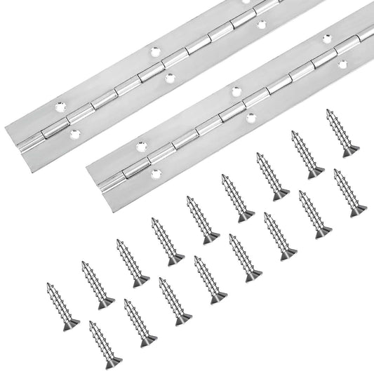 2 Pcs 12 Inch Continuous & Piano Hinges with 24pcs Screws, Stainless Steel Continuous Hinge with Holes, Heavy Duty Polished Continuous Folding Width Piano Hinges for Boats Cabinets Storage Box