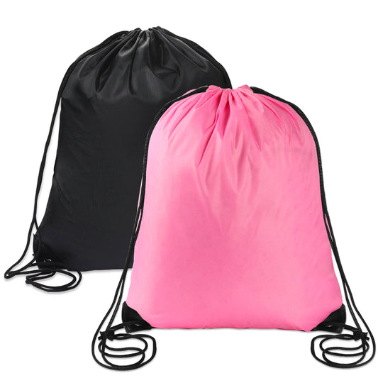 Sliverdew Drawstring Bag, Black PE Bag Drawstring Gym Bag String Swimming Bag Drawstring Backpack for Sports, Gym, Travel, Swimming, Beach, black / pink, 40 × 35cm