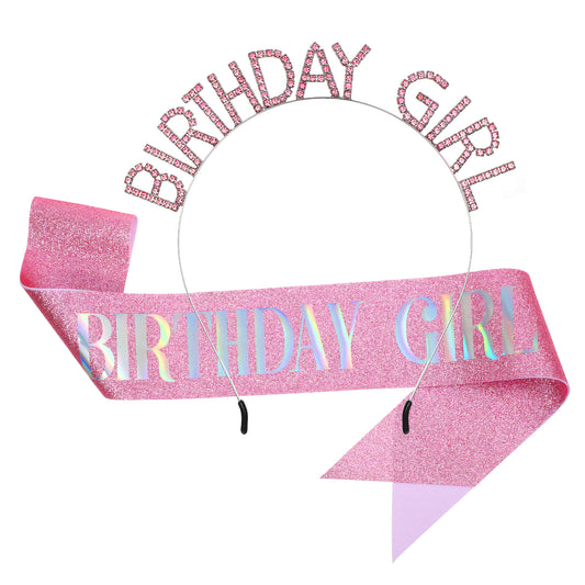 Pink Birthday Crowns for Women Birthday Sash Birthday Tiara for Women Set Tiara and Rhinestone Headband Set Birthday Accessories Princess Birthday Gifts for Women Birthday Accessories