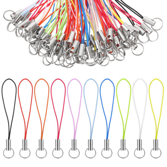 200 Pcs Lanyard Phone Ring Straps, Phone Charms Strap with Lobster Clasp Cords Lanyard Straps for Cellphone Mobile Lariat Lanyard Cell Phone Split Ring Straps for USB Drive Keychain DIY Charms