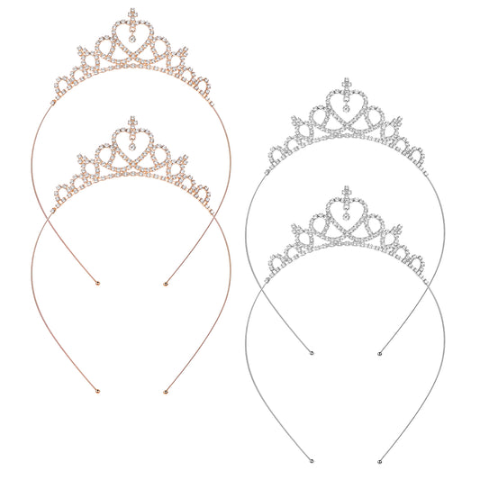 4 Pack Princess Crown Tiara Glittering Rhinestone Crown Headband for Women Crystal Tiaras Heart Adjustable Cute Hair Band Birthday Headpiece Wedding Bridal Tiara Dress Up Accessories(Gold Silver)