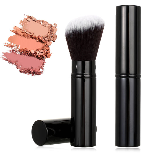 Retractable Kabuki Brush, 2 Pcs Travel Makeup Brush Portable Powder Foundation Brush with Cover Face Blush Brushes Makeup Tools for Blush, Bronzer, Buffing, Loose Powder, Liquid, Cream, Sunscreen
