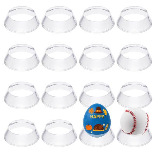 16 Pcs Baseball Stand, Acrylic Clear Wooden Egg Crystal Holder Balls Display Stand Sphere Ornament Display Stands for Soccer, Basketball, Football, Volleyball, Softball, Bowling Ball, Collections