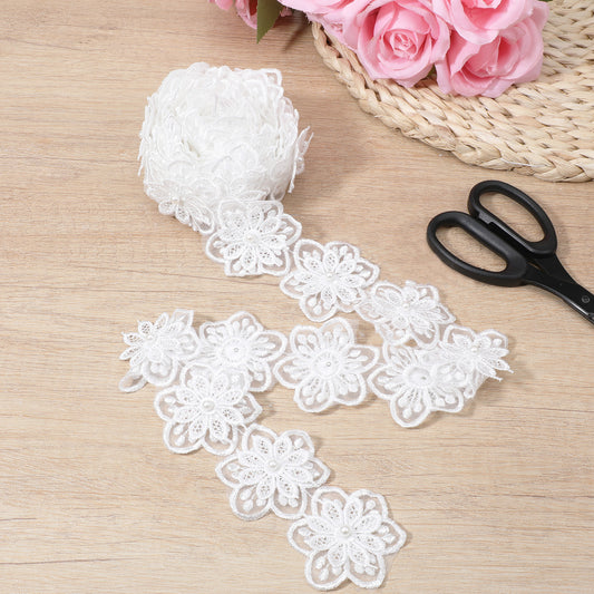 3 Yards Flower Pearl Lace Edging Trim Ribbon, 6cm Width Edging Trimmings, Lace Trimming for Sewing, White Ribbon for DIY Sewing Clothing Embellishment Wedding Party Decoration