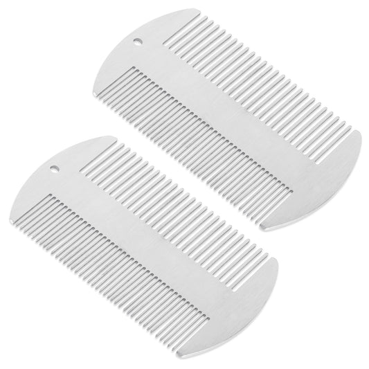 2 Pcs Metal Hair Combs Beard Comb for Women Men Beard Combs Metal Mustache Comb Lice Comb Wallet Fine Cutting Comb Teasing Barber Comb Stainless Steel Hair Styling Cutting Comb Mustache Combs for Men